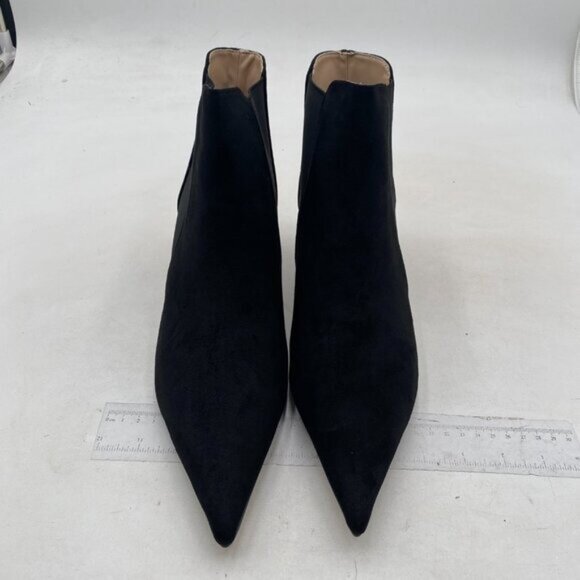 Womens Black Kitten Heeled Ankle Boot Closed Pointed Toe Low Heel Short Booties - Picture 2 of 7
